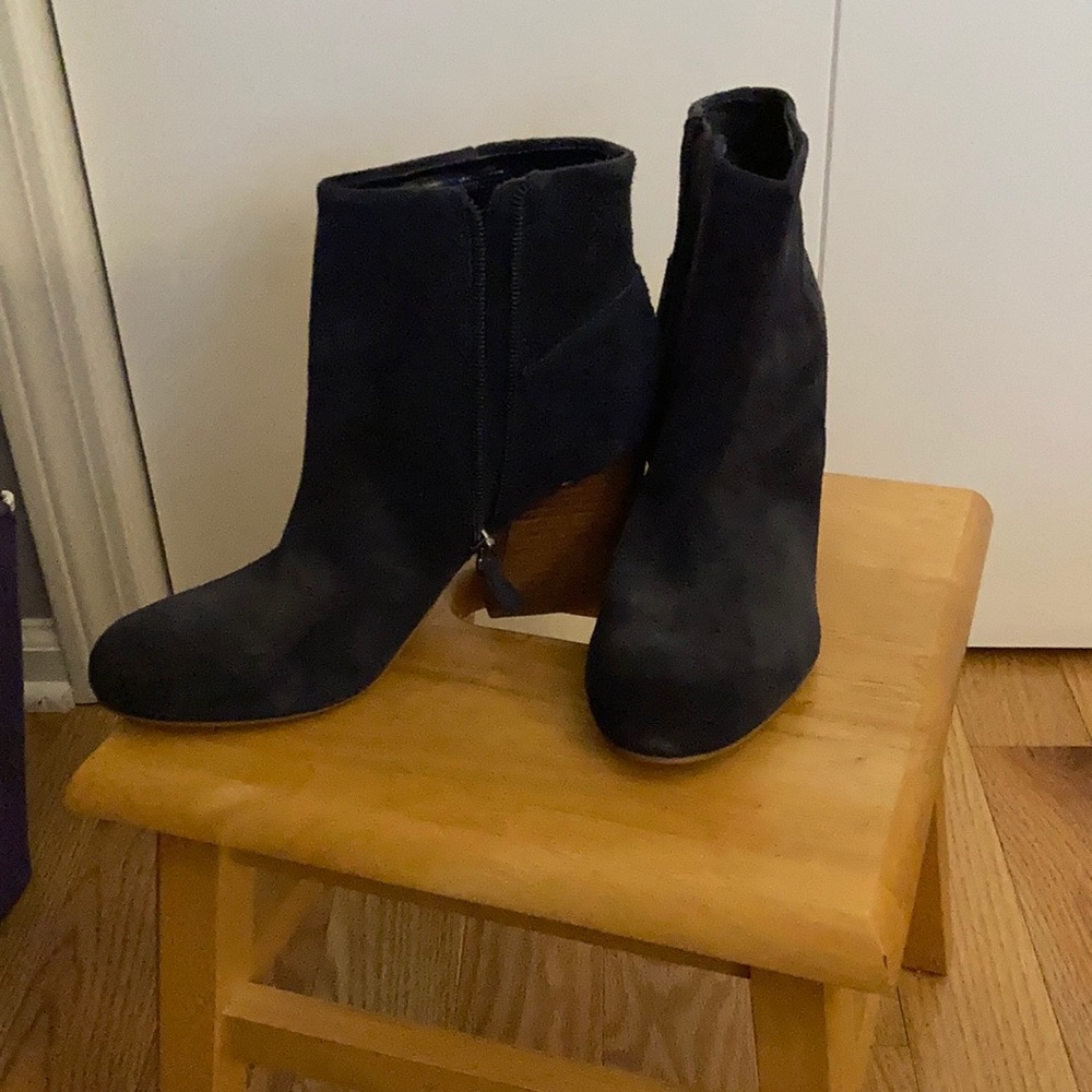 Blue suede booties